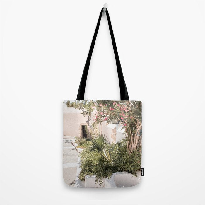 Greece Summer Scenery With Plants Photo | White Island Architecture Art Print | Europe Travel Photography Tote Bag Gallery Image 2