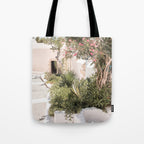 Greece Summer Scenery With Plants Photo | White Island Architecture Art Print | Europe Travel Photography Tote Bag Gallery Image 1