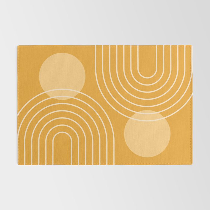 Mid Century Modern Geometric 118 in Yellow Gold Shades (Rainbow and Sun Abstraction) Rug Gallery Image 2