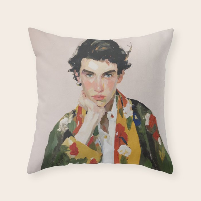 Floral Gaze Portrait Throw Pillow Gallery Image 1