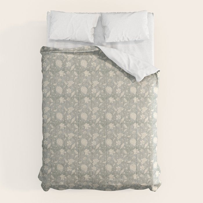 Trailing Block Print Floral - Washed Teal Comforter Gallery Image 6