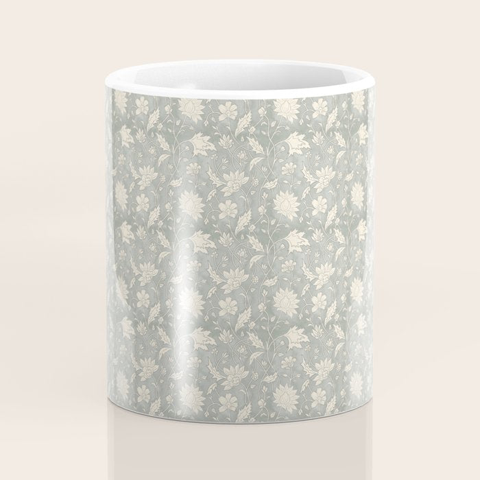 Trailing Block Print Floral - Washed Teal Coffee Mug Gallery Image 4
