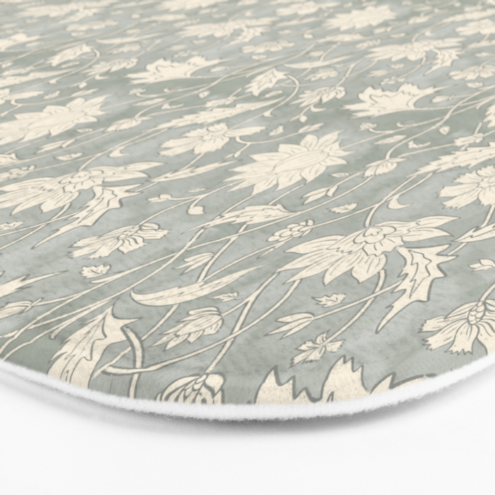 Trailing Block Print Floral - Washed Teal Bath Mat Gallery Image 3