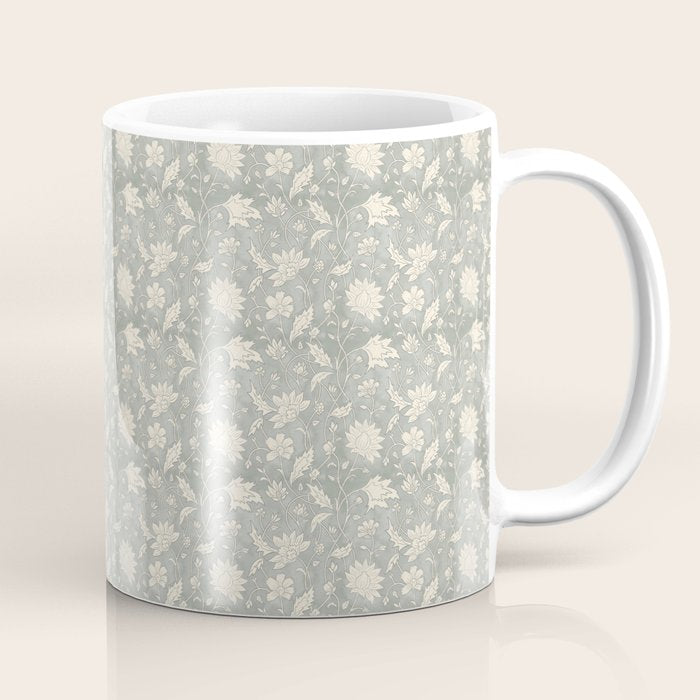 Trailing Block Print Floral - Washed Teal Coffee Mug Gallery Image 1