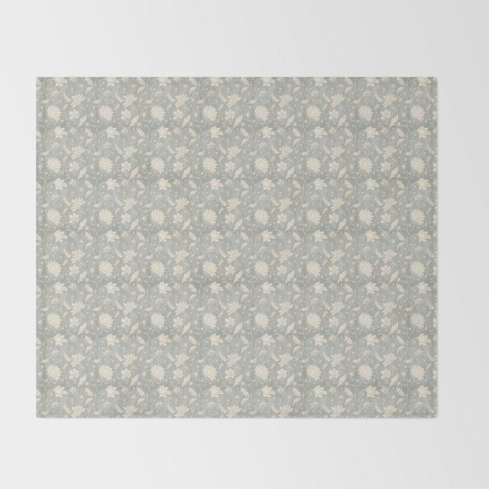 Trailing Block Print Floral - Washed Teal Throw Blanket Gallery Image 2