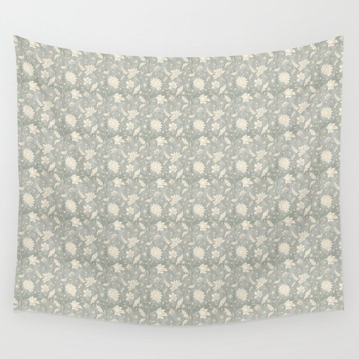 Trailing Block Print Floral - Washed Teal Wall Tapestry Gallery Image 4