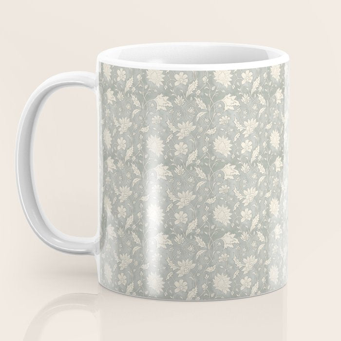 Trailing Block Print Floral - Washed Teal Coffee Mug Gallery Image 3