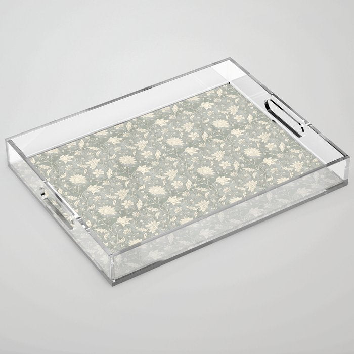 Trailing Block Print Floral - Washed Teal Acrylic Tray Gallery Image 1