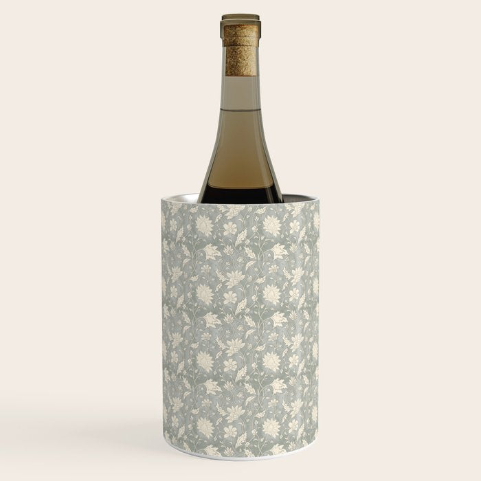 Trailing Block Print Floral - Washed Teal Wine Chiller Gallery Image 1