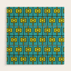Mid Century Modern Rektangel Geometric Pattern in Turquoise and Lime Wood Wall Art Gallery Image 1