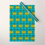 Mid Century Modern Rektangel Geometric Pattern in Turquoise and Lime Wrapping Paper Gallery Image 1