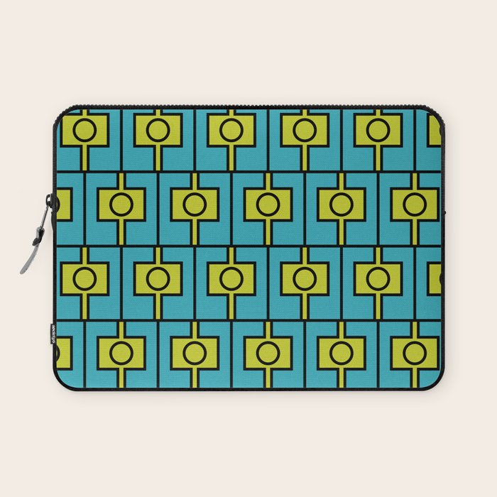 Mid Century Modern Rektangel Geometric Pattern in Turquoise and Lime Laptop Sleeve Gallery Image 1