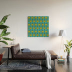 Mid Century Modern Rektangel Geometric Pattern in Turquoise and Lime Wood Wall Art Gallery Image 2