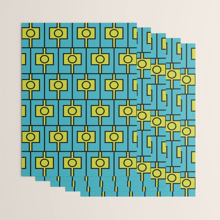 Mid Century Modern Rektangel Geometric Pattern in Turquoise and Lime Wrapping Paper Gallery Image 3