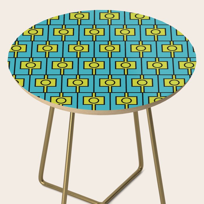Mid Century Modern Rektangel Geometric Pattern in Turquoise and Lime Side Table Gallery Image 2