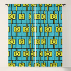 Mid Century Modern Rektangel Geometric Pattern in Turquoise and Lime Window Curtain Gallery Image 5