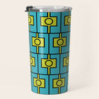Mid Century Modern Rektangel Geometric Pattern in Turquoise and Lime Travel Mug Gallery Image 3