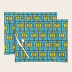 Mid Century Modern Rektangel Geometric Pattern in Turquoise and Lime Placemat Gallery Image 1