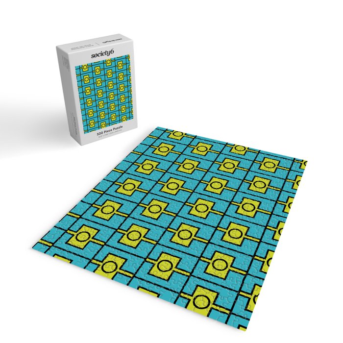 Mid Century Modern Rektangel Geometric Pattern in Turquoise and Lime Jigsaw Puzzle Gallery Image 2