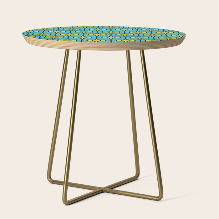 Mid Century Modern Rektangel Geometric Pattern in Turquoise and Lime Side Table Gallery Image 1