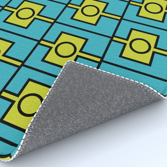 Mid Century Modern Rektangel Geometric Pattern in Turquoise and Lime Rug Gallery Image 4