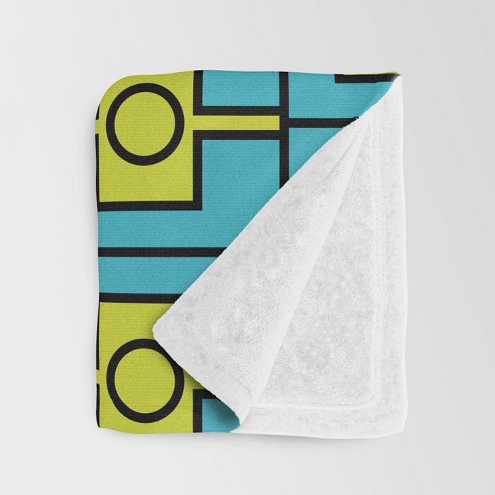 Mid Century Modern Rektangel Geometric Pattern in Turquoise and Lime Throw Blanket Gallery Image 3