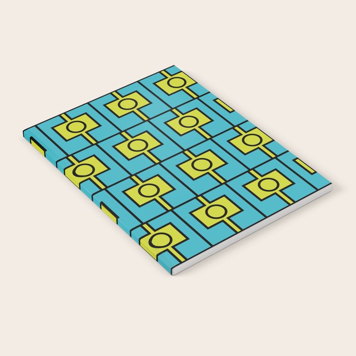 Mid Century Modern Rektangel Geometric Pattern in Turquoise and Lime Notebook Gallery Image 2