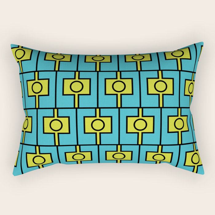 Mid Century Modern Rektangel Geometric Pattern in Turquoise and Lime Rectangular Pillow Gallery Image 2