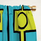 Mid Century Modern Rektangel Geometric Pattern in Turquoise and Lime Window Curtain Gallery Image 2