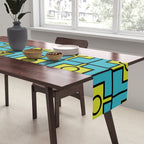 Mid Century Modern Rektangel Geometric Pattern in Turquoise and Lime Table Runner Gallery Image 2