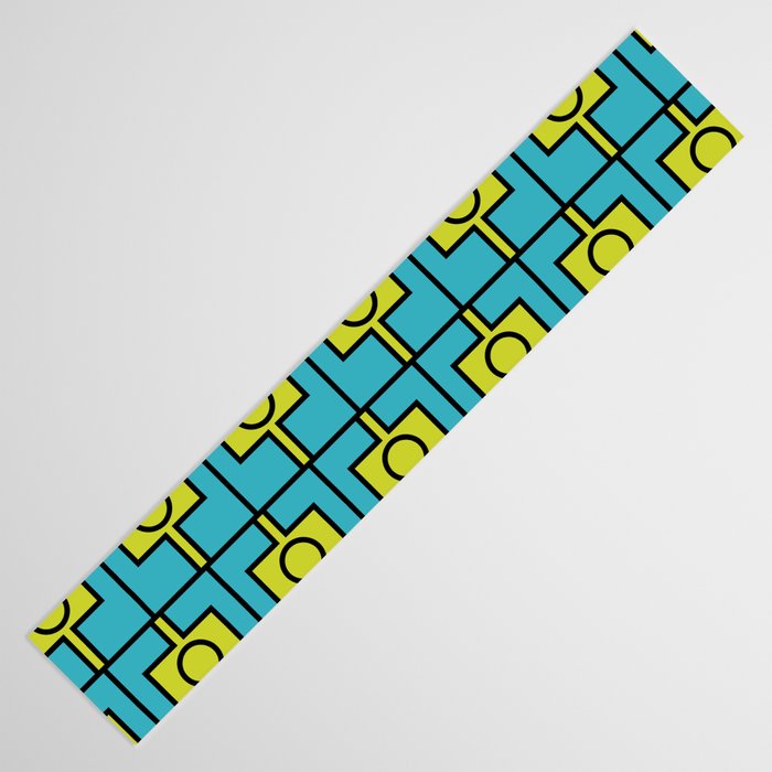 Mid Century Modern Rektangel Geometric Pattern in Turquoise and Lime Table Runner Gallery Image 3