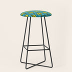Mid Century Modern Rektangel Geometric Pattern in Turquoise and Lime Stool Gallery Image 1