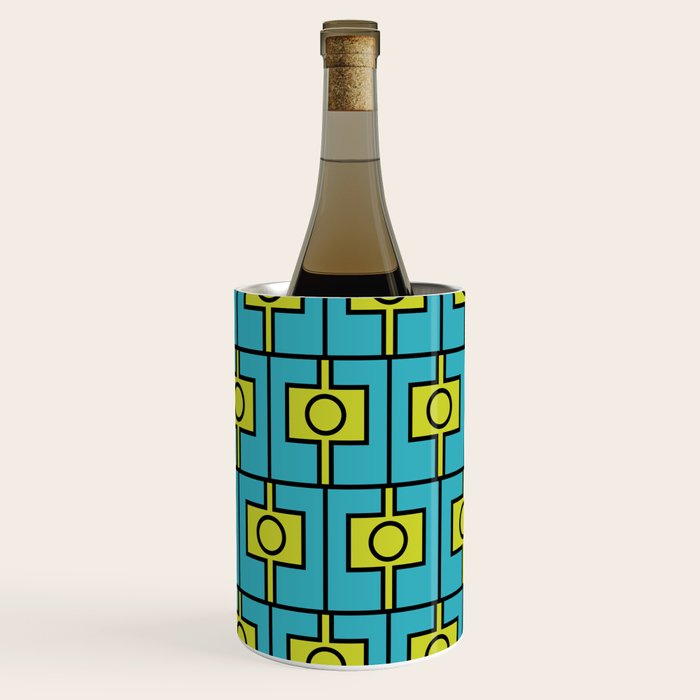 Mid Century Modern Rektangel Geometric Pattern in Turquoise and Lime Wine Chiller Gallery Image 3