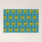Mid Century Modern Rektangel Geometric Pattern in Turquoise and Lime Welcome Mat Gallery Image 1