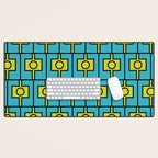 Mid Century Modern Rektangel Geometric Pattern in Turquoise and Lime Desk Mat Gallery Image 1