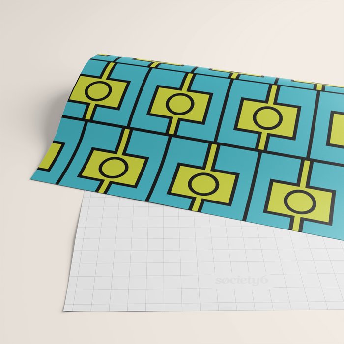 Mid Century Modern Rektangel Geometric Pattern in Turquoise and Lime Wrapping Paper Gallery Image 2