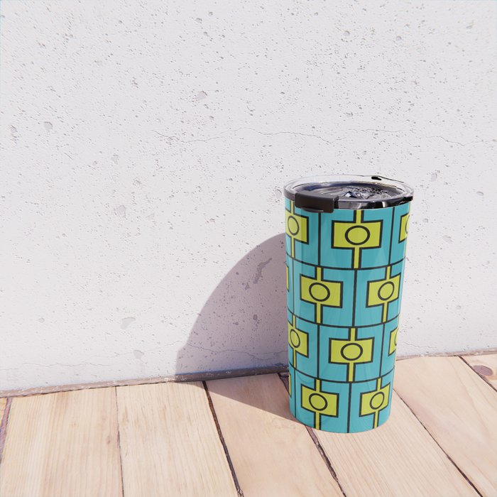 Mid Century Modern Rektangel Geometric Pattern in Turquoise and Lime Travel Mug Gallery Image 4