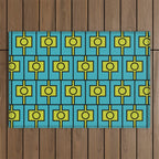 Mid Century Modern Rektangel Geometric Pattern in Turquoise and Lime Outdoor Rug Gallery Image 1