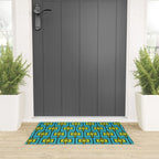 Mid Century Modern Rektangel Geometric Pattern in Turquoise and Lime Welcome Mat Gallery Image 3