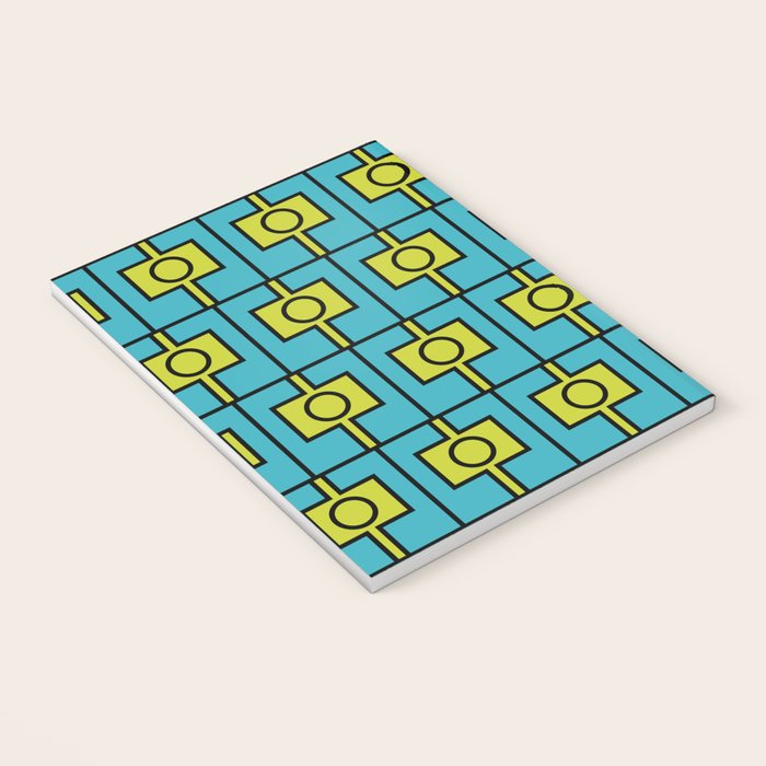 Mid Century Modern Rektangel Geometric Pattern in Turquoise and Lime Notebook Gallery Image 3