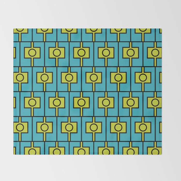 Mid Century Modern Rektangel Geometric Pattern in Turquoise and Lime Throw Blanket Gallery Image 2