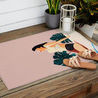 Sunday, Summer Swim Poolside Fashion, Bohemian Woman Sunbath Tan Bikini Monstera Tropical Travel Outdoor Rug Gallery Image 2