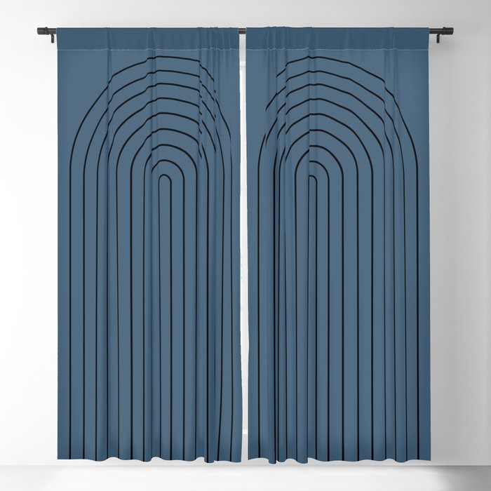Minimal Arch XLIV Navy Blue Modern Geometric Lines Window Curtain Gallery Image 5
