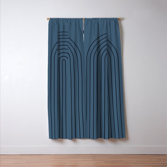 Minimal Arch XLIV Navy Blue Modern Geometric Lines Window Curtain Gallery Image 3