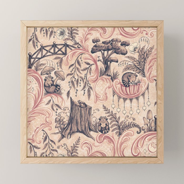 Fairytale Forest Raccoons - pink Mini Art Print Gallery Image 1