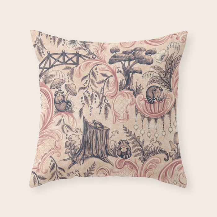 Fairytale Forest Raccoons - pink Throw Pillow Gallery Image 6