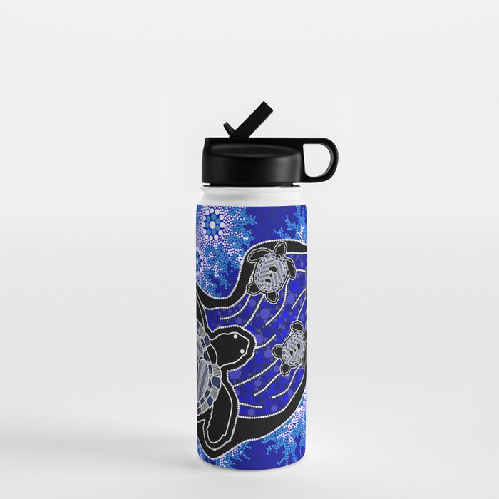 Authentic Aboriginal Art - Baby Sea Turtles Water Bottle Gallery Image 1