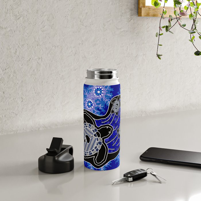 Authentic Aboriginal Art - Baby Sea Turtles Water Bottle Gallery Image 4