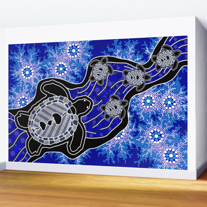 Authentic Aboriginal Art - Baby Sea Turtles Wall Mural Gallery Image 2