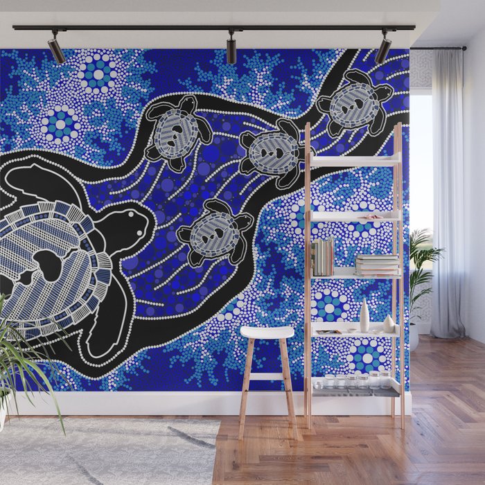 Authentic Aboriginal Art - Baby Sea Turtles Wall Mural Gallery Image 1